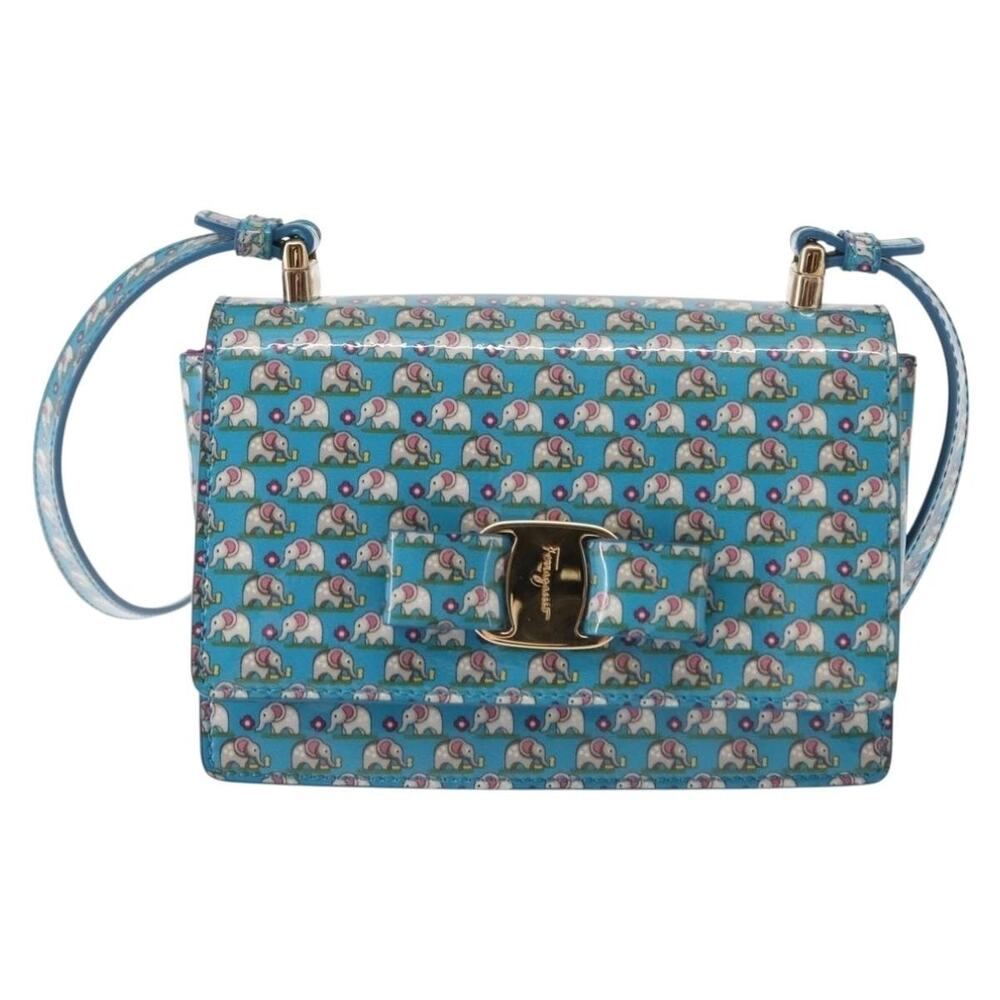 Salvatore Ferragamo Patent Leather Vara Shoulder Bag Blue